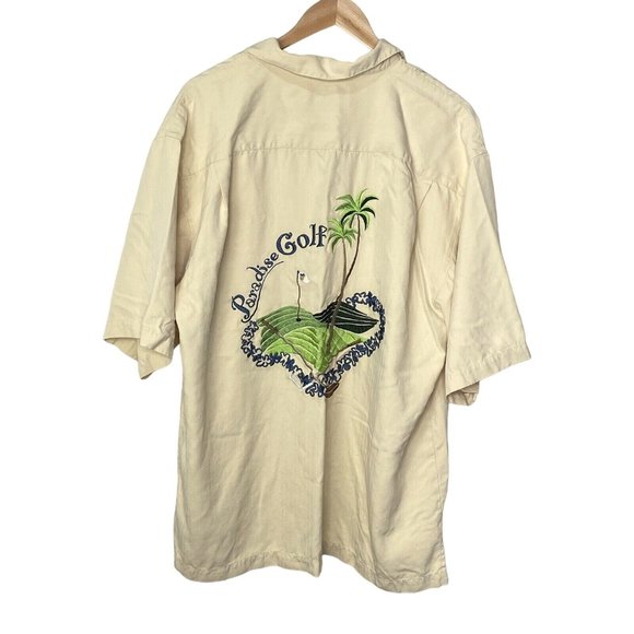 Kahala Men’s 100% Silk button down Shirt short sleeve yellow paradise golf SZ XL - Picture 1 of 8